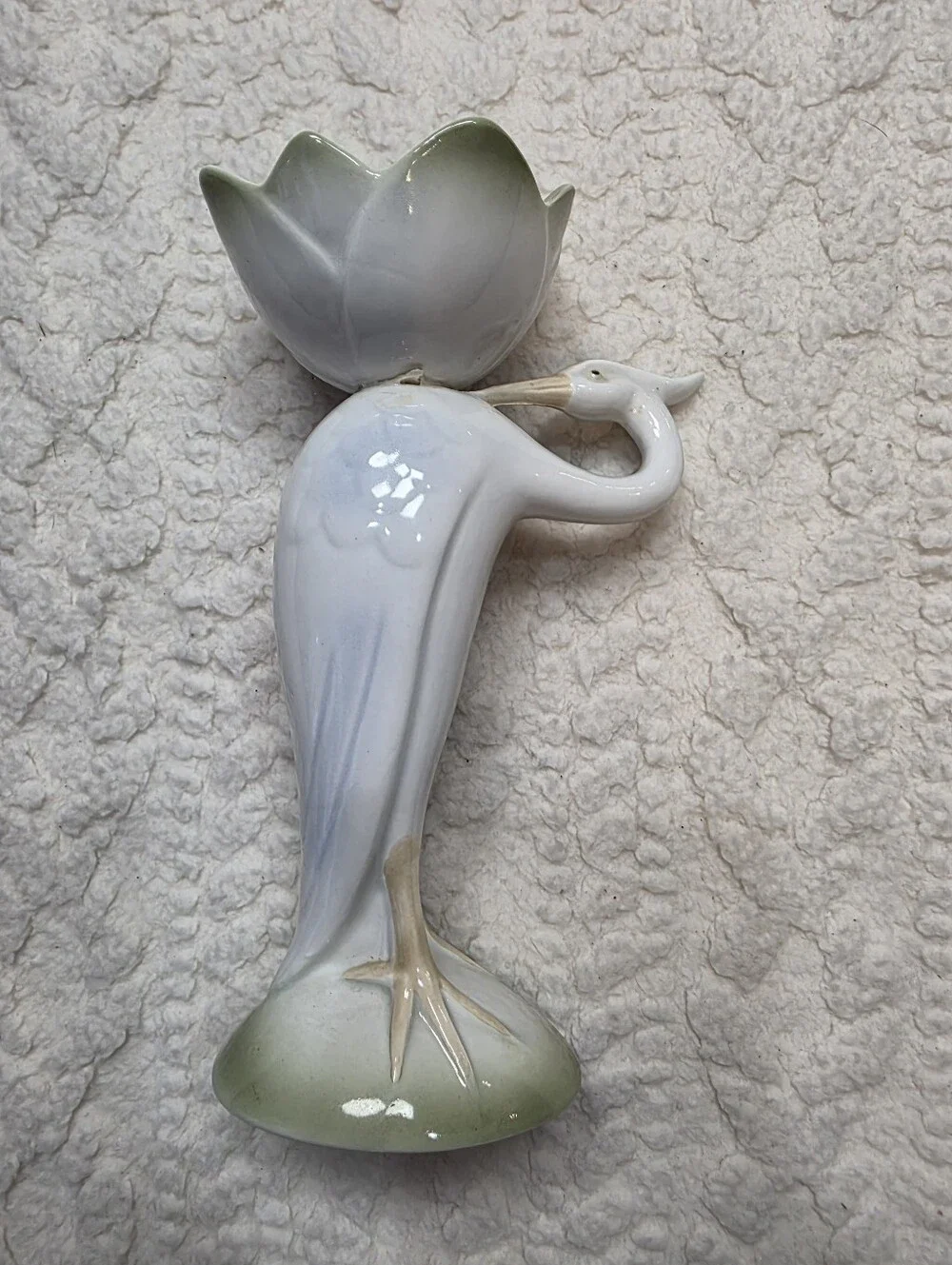 Vintage Fitz & Floyd 1982 Heron Crane Lotus Candle Holder Porcelain
